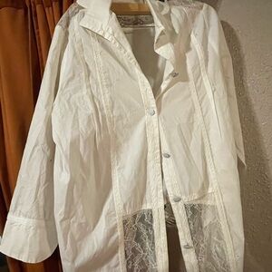 Pencey Cream Lace Button-Up Blouse